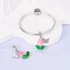 Charms Copper Pink Glass Butterfly Tulip Flower Pendants Fit Charms Plata Original Bracelet Beads Women Jewellery Making