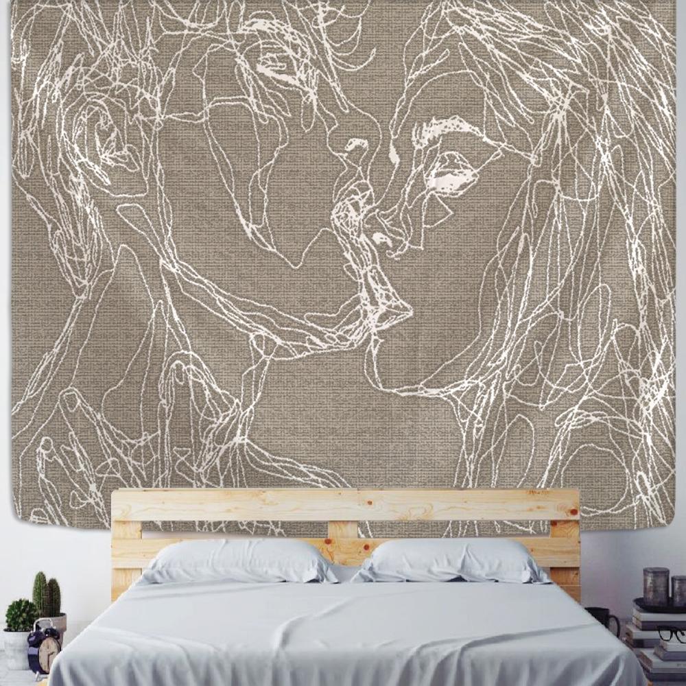 Креативная линия живописи, гобелен, настенный богемный хиппи для мужчин и женщин, поцелуй, психоделический абстрактный ковер, ретро-декор