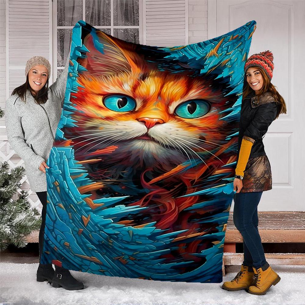 1pc Vibrant Cat Portrait Print Outdoor Blanket, Lightweight Polyester,