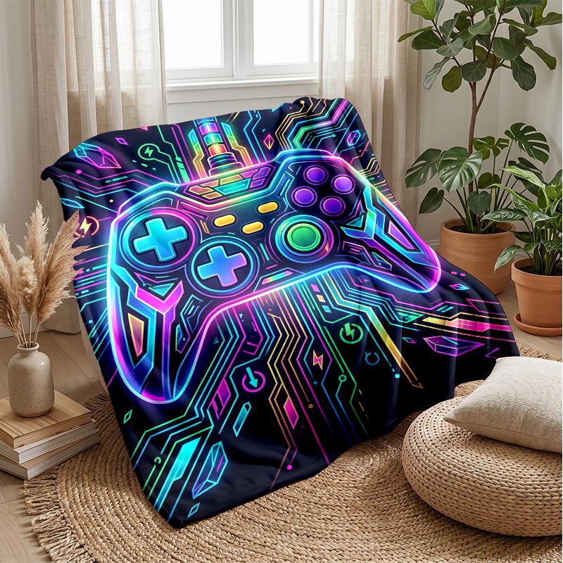 Neon Game Controller Theme blanket Lightweight Warm Flannel Blanket Decorative Throw Blanket for Home Decoration
