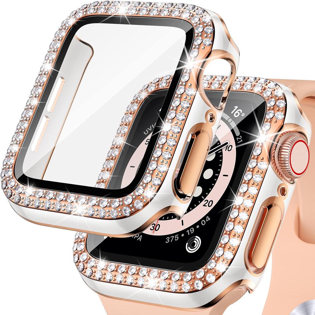 Стекло+Чехол Для Apple Watch корпус 40мм 44мм 45мм 41мм Аксессуары iWatch Алмаз+Защитное стекло Apple watch серия 3 5 6 SE 7 8
