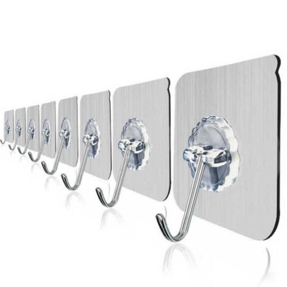 10Pcs Wall Hooks Reusable Adhesive Heavy Duty Sticky Transparent Ceiling Bath Utility Hooks Hangers