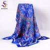 [BYSIFA] Ladies Silk Scarf Shawl Spring Autumn Women Large Square Scarves New Accessories Blue Silk Head Scarf Cape 110*110cm