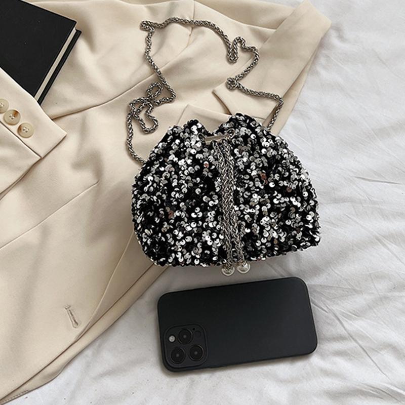 Модная женская сумка-ведро с пайетками, женская сумка через плечо, кошелек, роскошный дизайн, сумка-мессенджер на цепочке, женская сумочка
