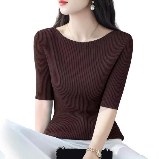 Женские топы Slim Fit, однотонные, ребристые, с круглым вырезом и коротким рукавом, эластичные, с короткими рукавами, топы для повседневной носки