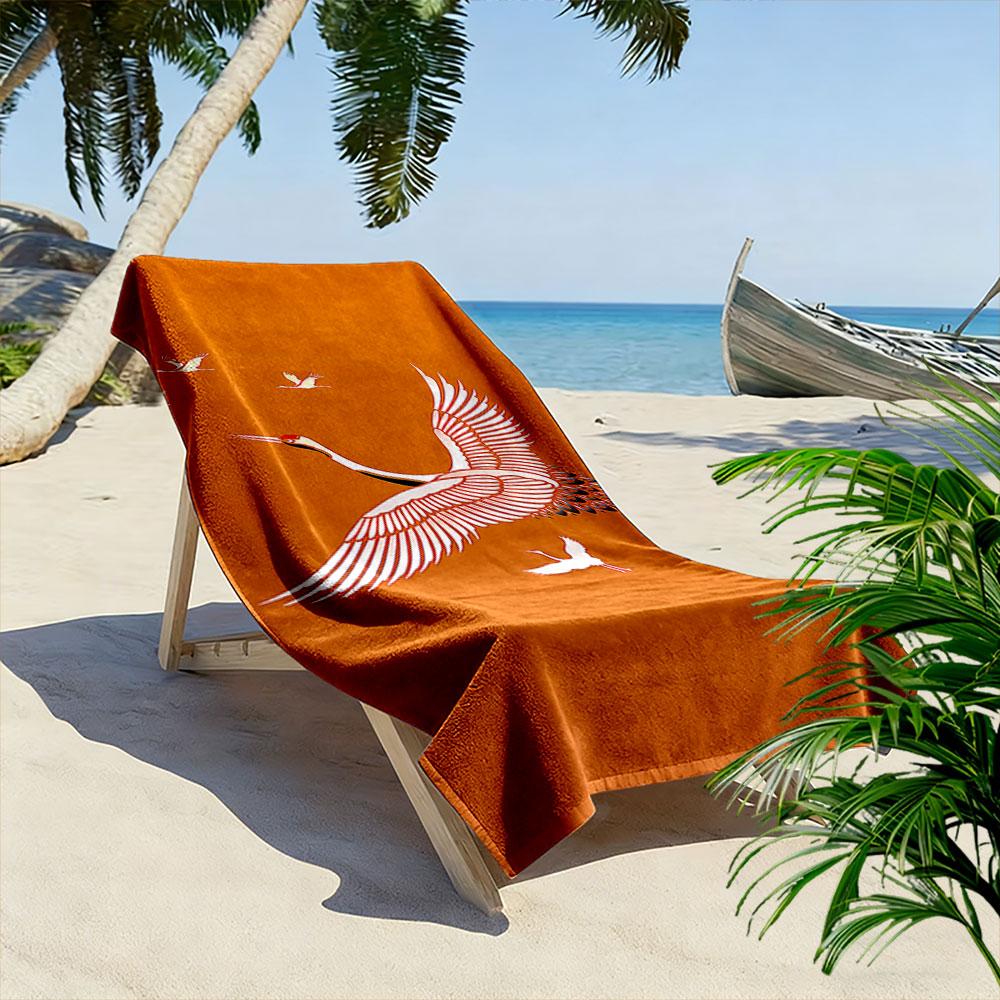 Flying Cranes on Orange Background Beach Towel Quick-drying for Travel Outdoor Sports Jogging Beach and Swimming