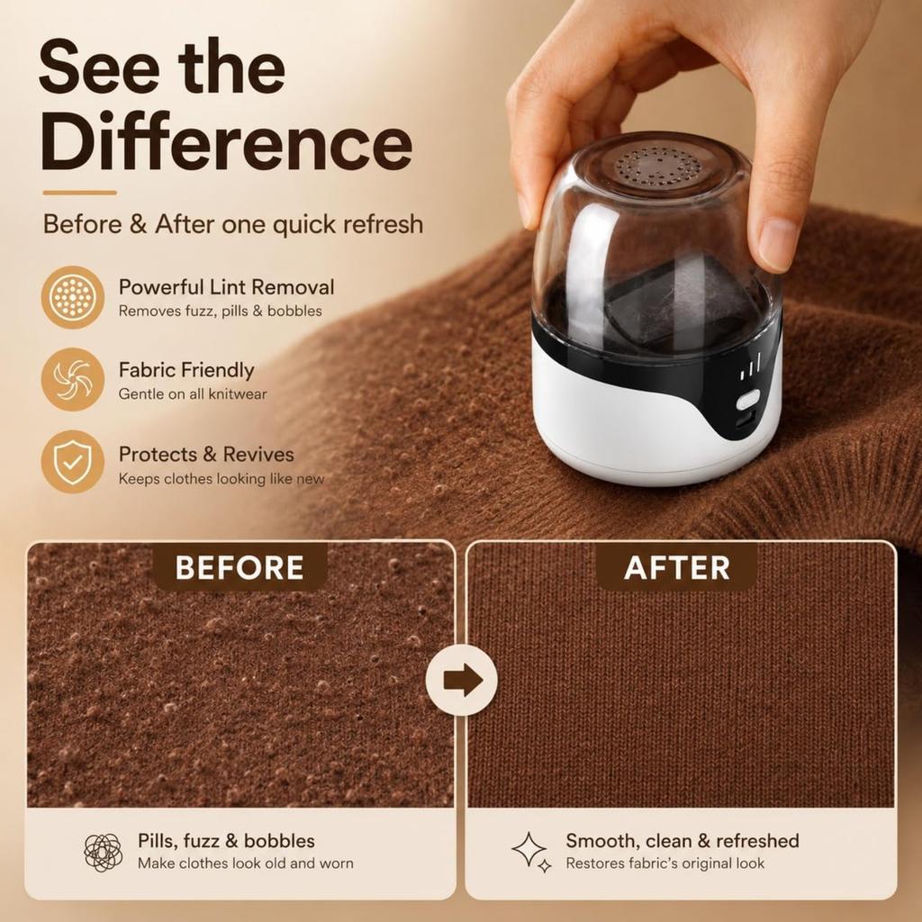 Rechargeable Fabric Shaver, Portable Lint Remover for Clothes, Electric Sweater Shaver with Stainless Steel Blades, USB Fabric Defuzzer for Sweatersl