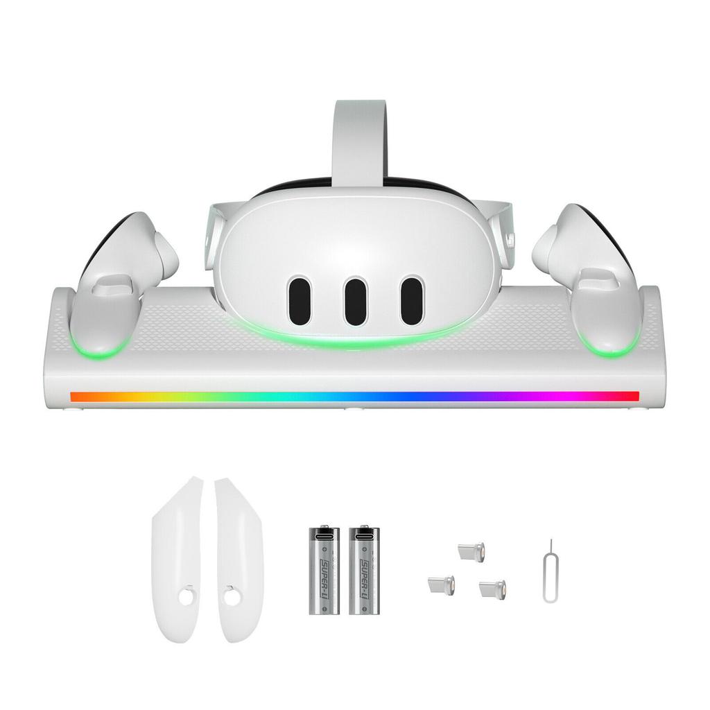 Meta Quest 3 VR Handle Magnetic Suction Charging Dock with RGB Colorful Lights VR Helmet Handle Charging Dock