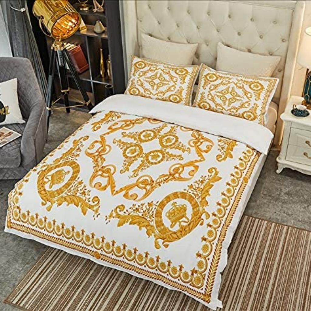Baroque Bedding Set European Style Black Gold Luxurious Duvet Cover Pillowcases 100% Polyester Full Size Home Decor Bedding Set