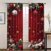 Polyester Christmas Curtains 2pcs Set Rod Pocket Holiday Themed Window Drapes for Home & Office, Festive Room Decor, Easy Inst