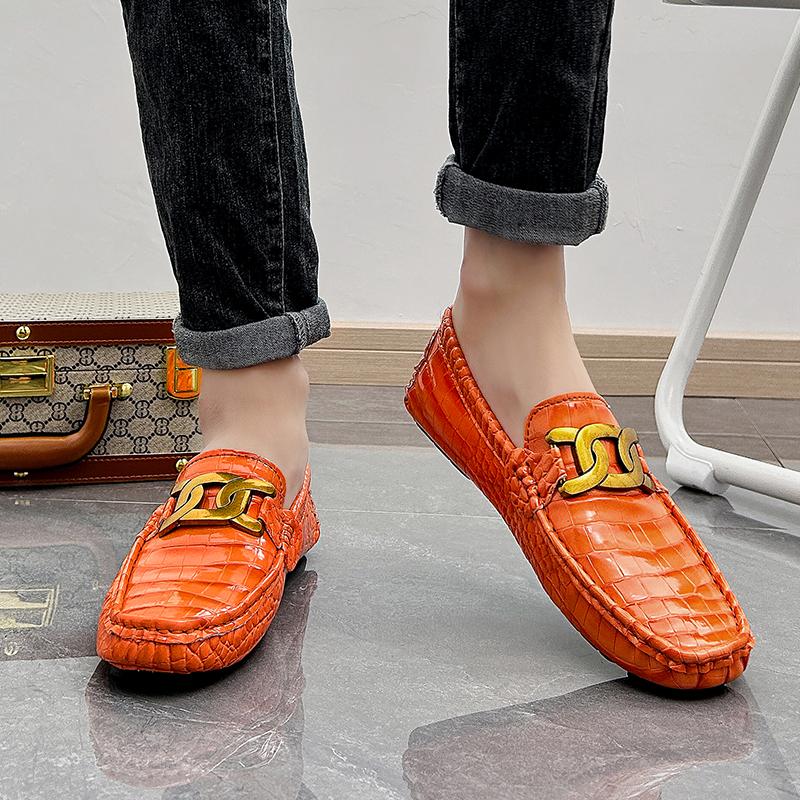 Мужские мокасины Туфли для вождения Комфортные кожаные лоферы Повседневные слипоны Большой размер Цвет Серый Горошек Обувь Большого размера