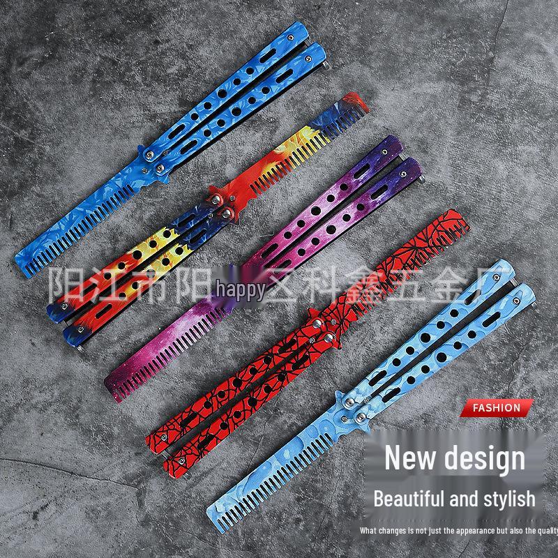 Stainless Steel Unsharpened Butterfly Practice Comb - Outdoor Training Butterfly Knife