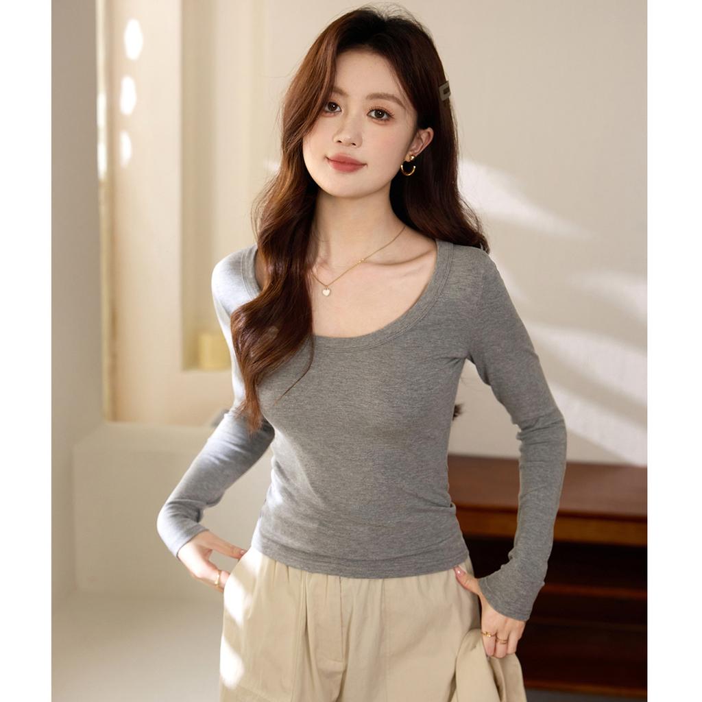 Pure Cotton Long-sleeved Women's T-shirt, Shoulder, Autumn New Style, Slimming, Solid Color, Large Size Top, Bottoming Shirt