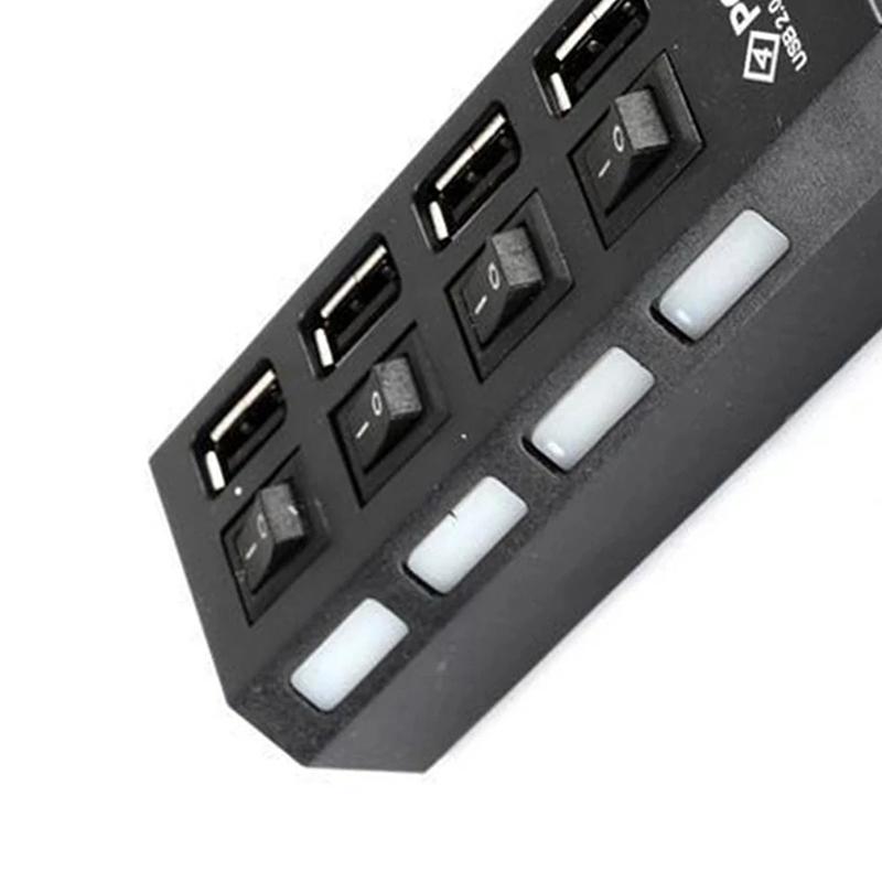 High Speed 4 Ports USB HUB 2.0 Adapter Expander Multi USB Splitter Multiple Extender With LED Lamp On/Off Switch For PC Laptops
