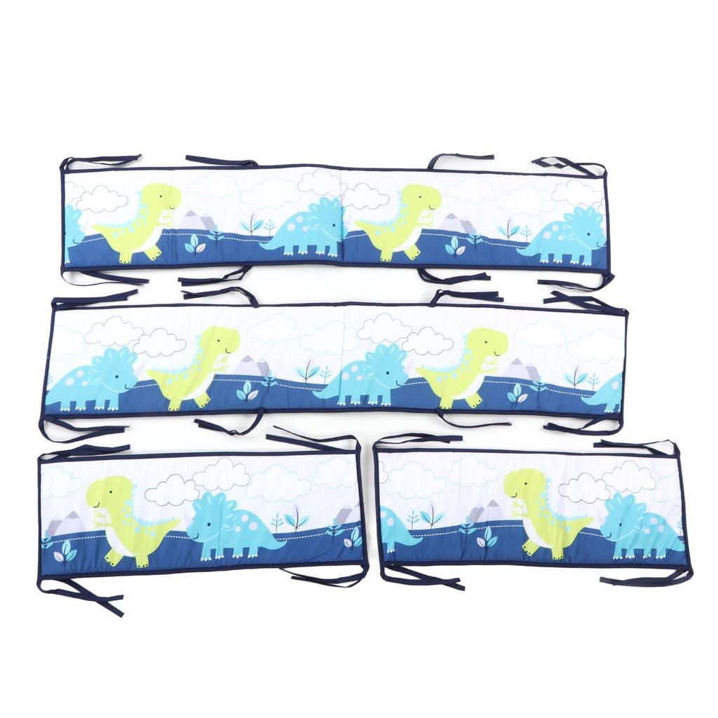 Комплект мягкой защитной подкладки для детской кроватки с милым принтом и дышащими однотонными полосками для мальчиков