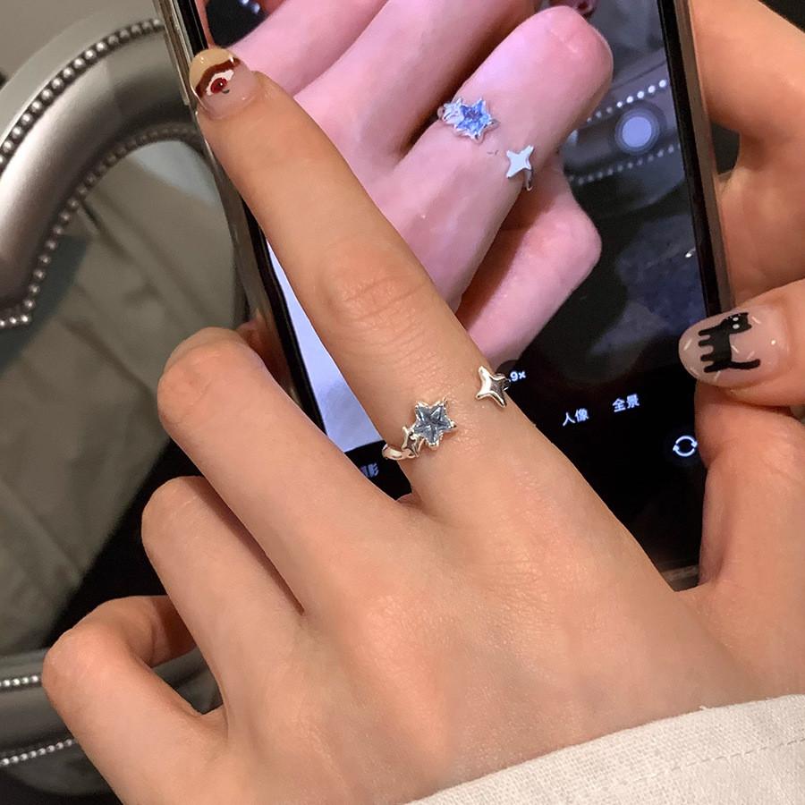 Stylish Blue Star Shaped Open Ring For Women Elegant Copper Adjustable Fashion Jewelry