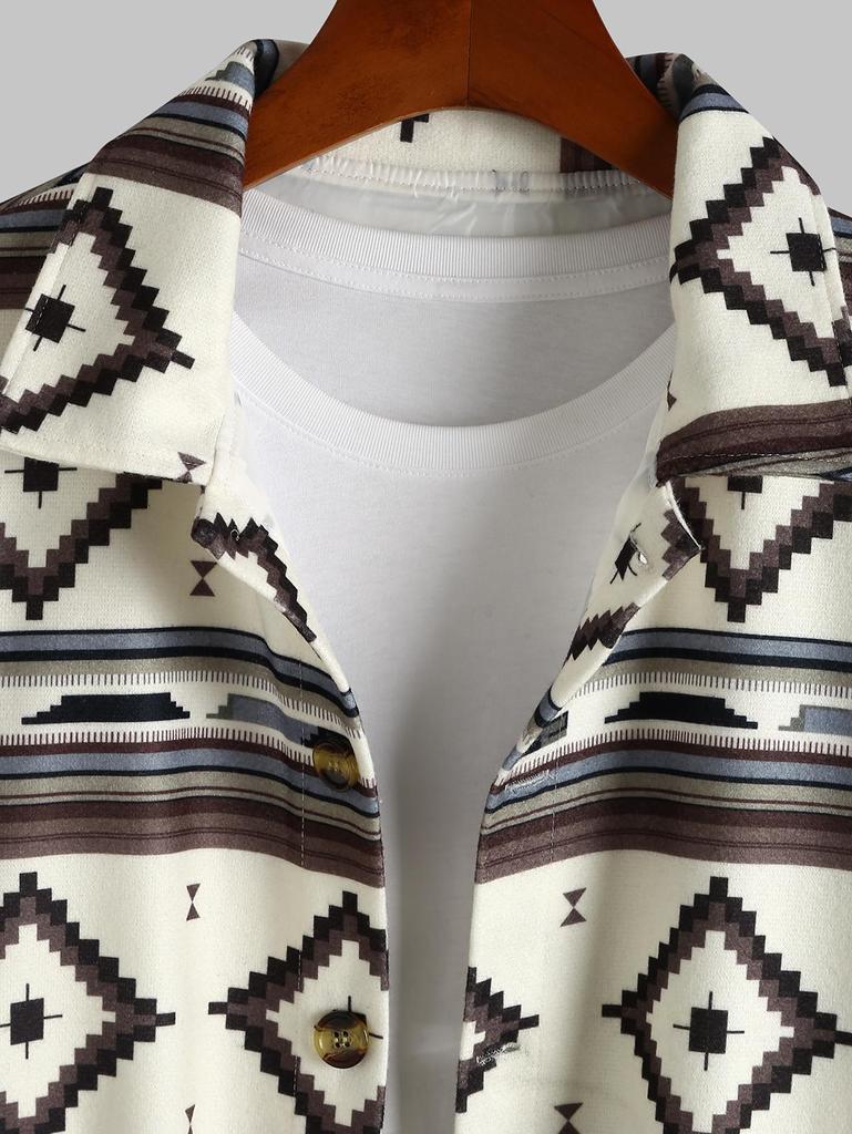 ZAFUL Мужская куртка с отложным воротником и этническим ацтекским принтом на пуговицах