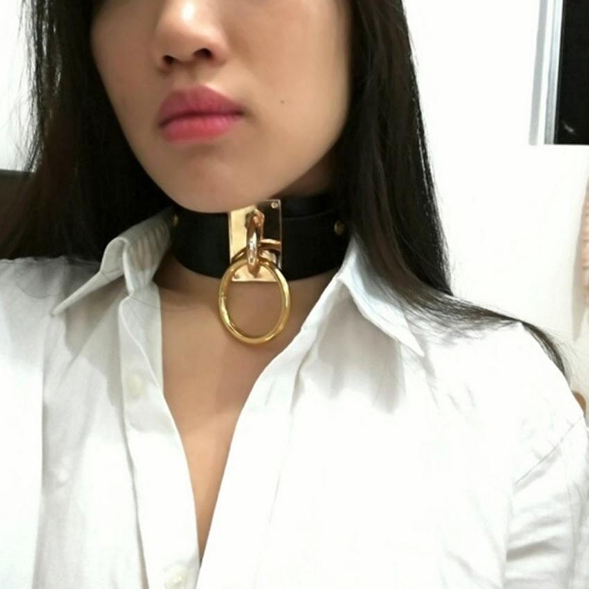 Крутое колье большого размера, фетиш, серебро/золото, круглое металлическое ожерелье в стиле панк, ретро, ​​кожаный воротник, связывание, БДСМ, ожерелье