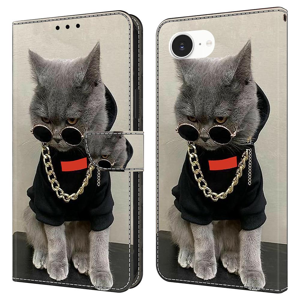 For iPhone 16e Leather Case Pattern Printing Wallet Stand Flip Phone Cover