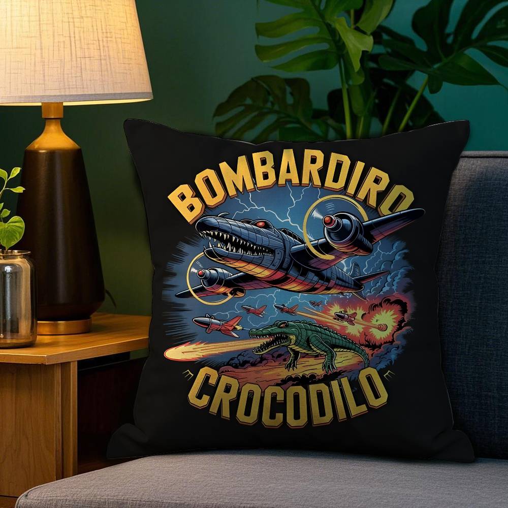 Italian Brain Rot Meme Tralalero Tralala Pillow Case Happy Atmosphere Short Plush Double-sided Printing Home Cushion Cover