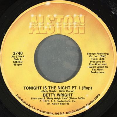 7-дюймовая пластинка BETTY WRIGHT - Tonight Is The Night 3740 Alston Records 1978 US Соул/Фанк Б/У