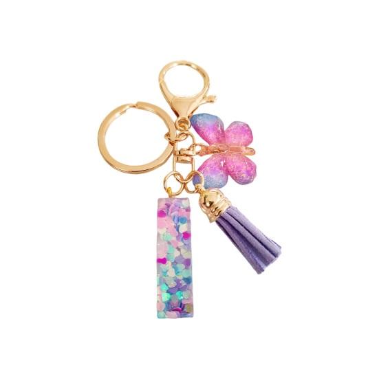 Butterfly Initial Letter Keychain Pendant Exquisite Practicality Backpack School Bag Decoration Purple Alphabet Keychain for Girls Women