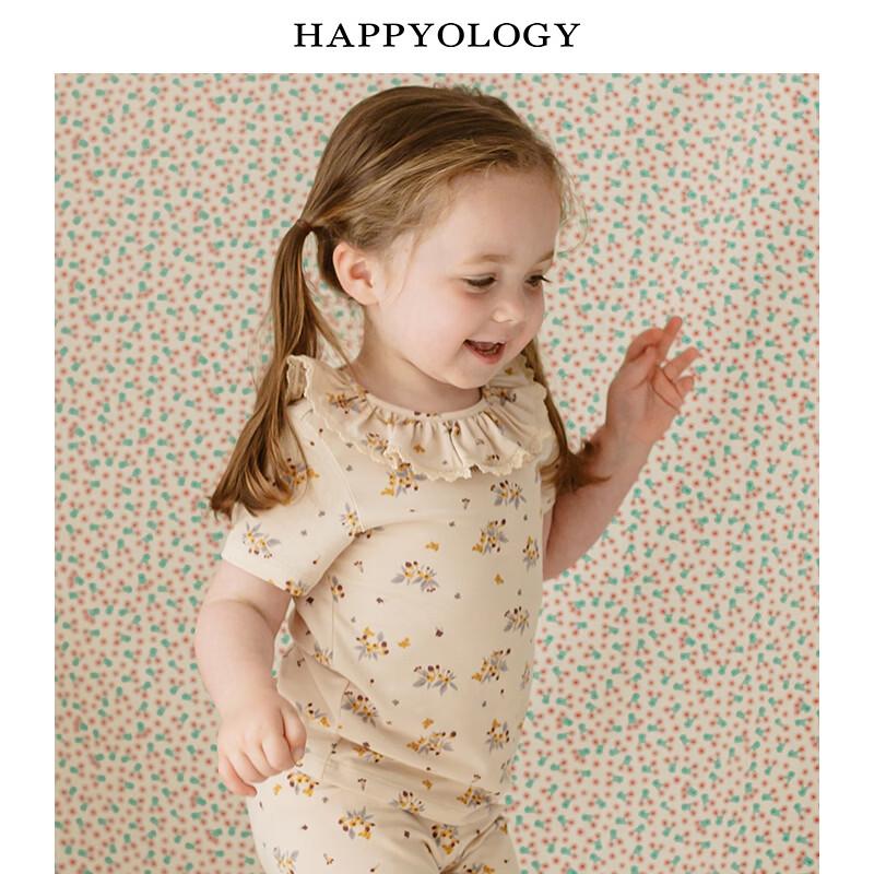 Девичья футболка Happyology из органического хлопка с цветочным воротником-лацканом