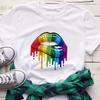 Women'S Top, European And American Fun Rainbow Lip Pattern Print Crew Neck Short-Sleeved T-Shirt