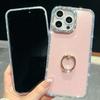 For iPhone 15 Pro Case with Ring Kickstand Rhinestone Edge TPU+PC IMD Phone Cover