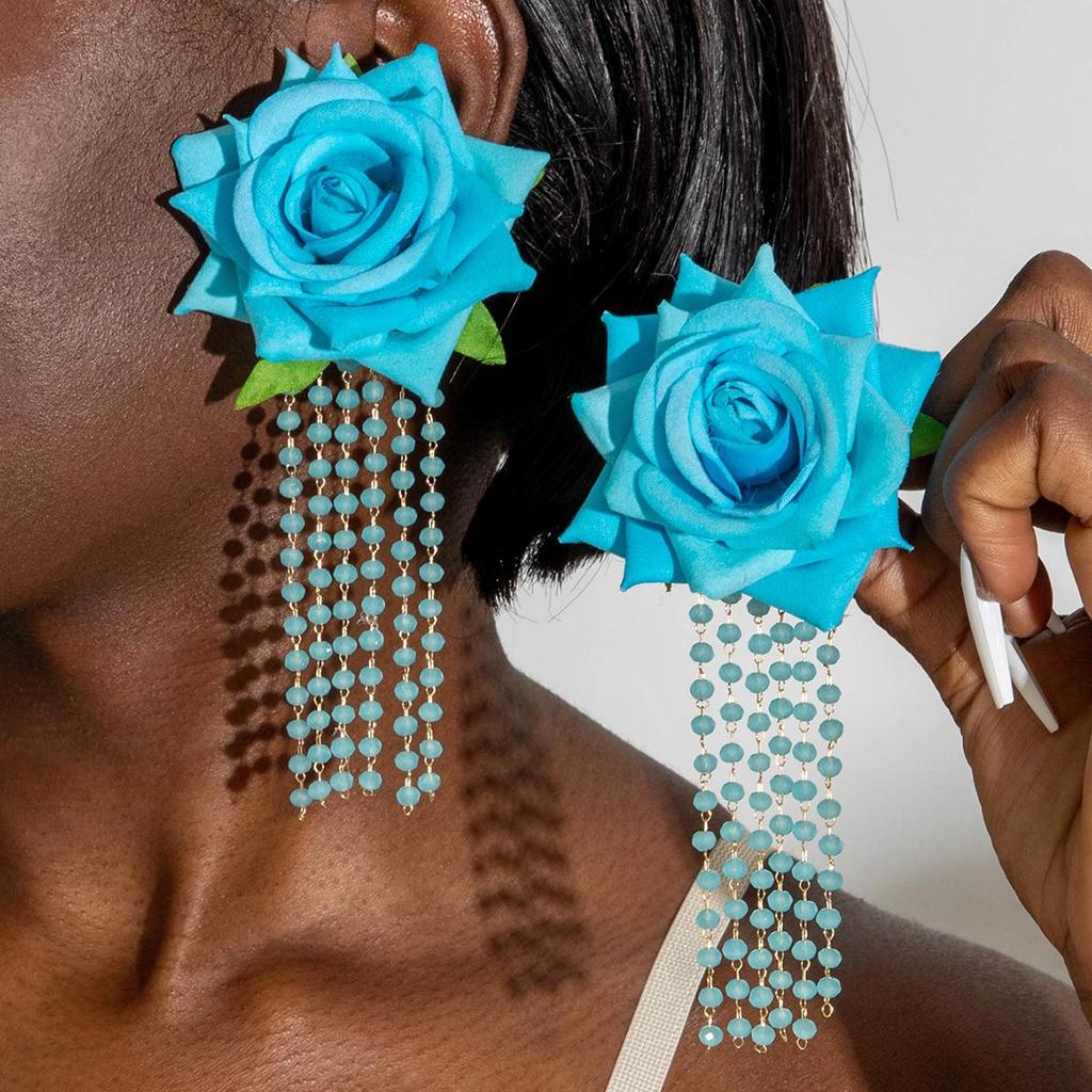 Летняя мода, новые серьги с имитацией цветка Dorp, ювелирные изделия из розового цветка, пляжные аксессуары для женщин, вечеринок, свадебных аксессуаров