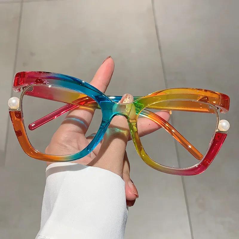 Винтажная Мода Радужный Жемчуг Кошачий Глаз Оптическая Оправа для Очков Женская Для Женщин Очки Роскошный Бренд Дизайнер Популярная Оправа для Очков