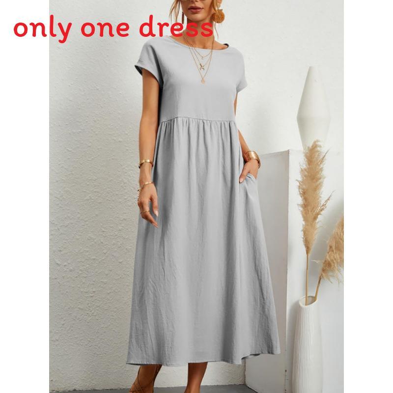 Minimalist Cotton Linen Dress With Pockets For Spring Casual Wear