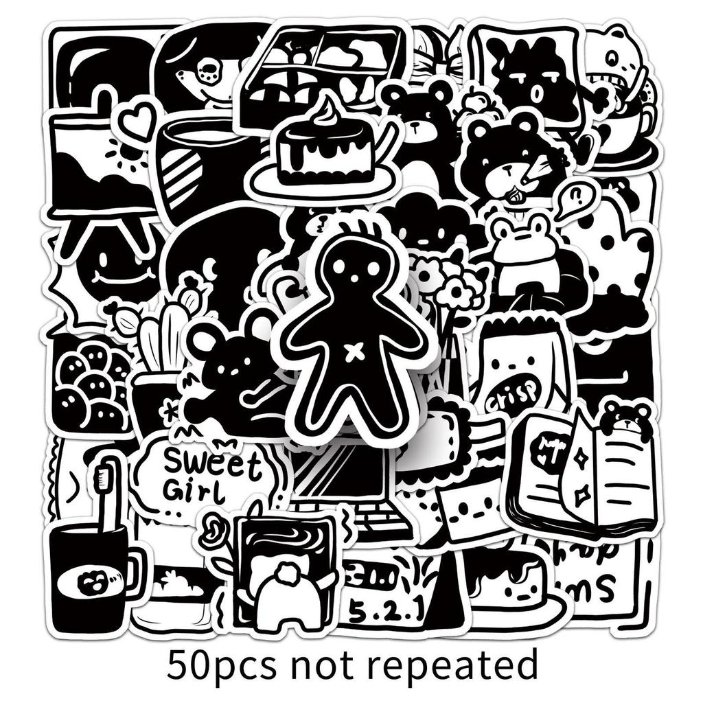 50 Черно-белых Стикер-граффити - Мультяшные и для DIY для Чехлов Телефонов, Багажа, Водонепроницаемые