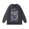 Japanese Retro Cartoon Printing Long-Sleeved Bottoming T-Shirt For Men And Women Hip-Hop Heavy Industry Washing And Doing Old Vintage Long Tee