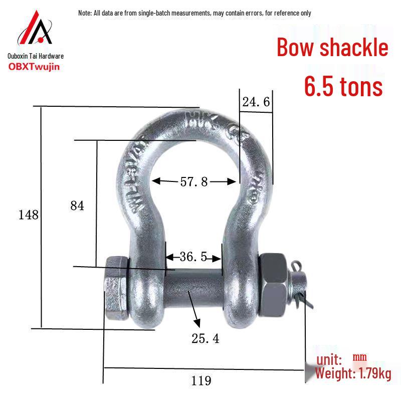 American Bow, D, U, Horseshoe Shackles with Lifting Sling Nut, Ring, Hook, and Snap Hook