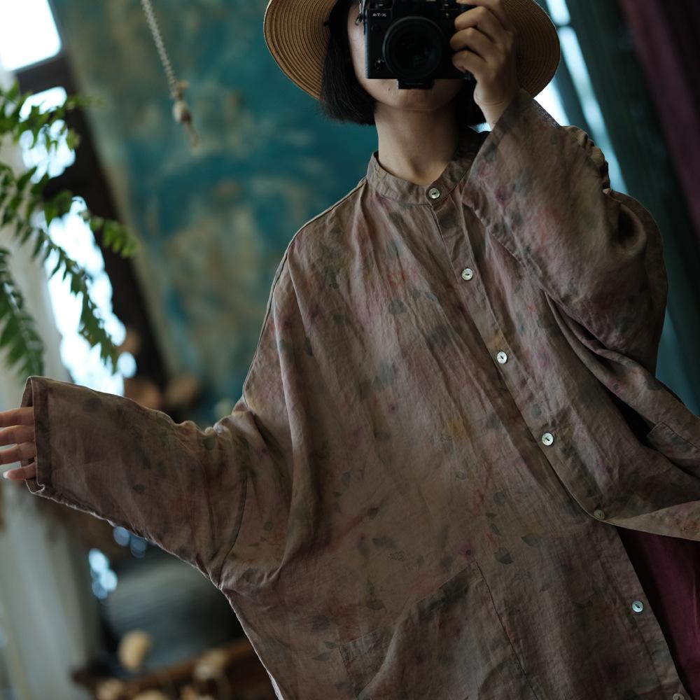Johnature Women Chinese Style Ramie Print Floral Shirts Autumn Loose Button Blouses Long Sleeve High Quality Vintage Shirts