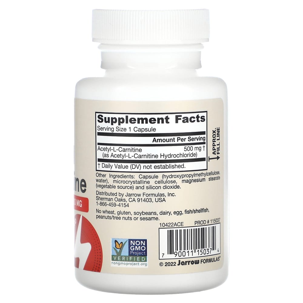 Jarrow Formulas Acetyl L-Carnitine 500mg Veggie Capsules, 60 Count