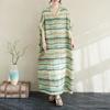 Dimanaf 2025 Женское длинное платье больших размеров Весна-лето Повседневное платье Свободное полосатое базовое хлопковое льняное винтажное макси