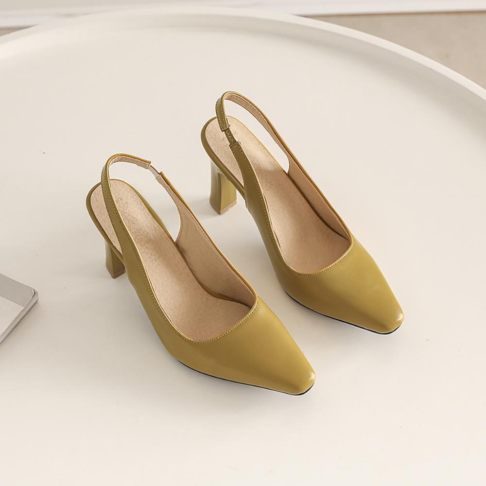 Бежево-желтые женские босоножки с ремешком через пятку Slingback с острым носом на высоком каблуке Маленький большой размер 32 46