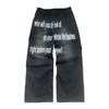 High-Waisted Wide-Leg Denim Pants With Letter Print Vintage Washed Style Men Youth Streetwear