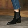 Western Ankle Boots Cowboy Women Booties Fashion Pointed Toe Shoes Female Thick Heels Cuban Leather Shoes Ladies Autumn Winter