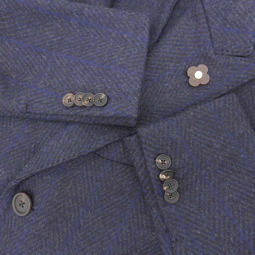 LARDINI Мужское пальто честерфилд из шерсти в елочку с пиковым лацканом в отличном состоянии, темно-синее, размер 44, JS23679Q44 пальто 44 Темно-синийБ/У