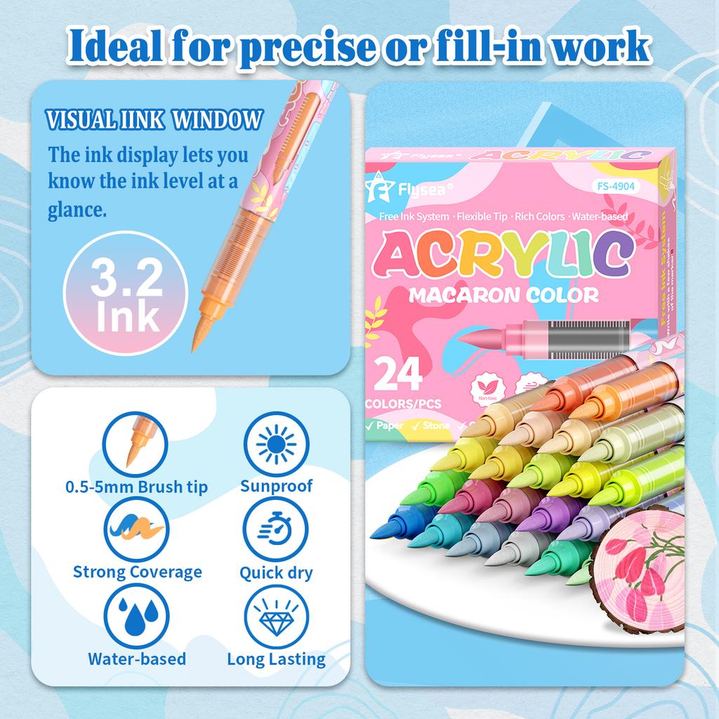 24/36 Colors Acrylic Paint Markers, Soft Tip Markers, Perfect for Paper, Wood, Rock, Glass, and More, Includes Macaron