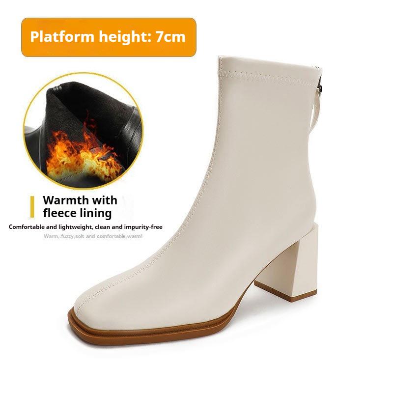 Французские женские ботильоны на высоком каблуке, модные ботинки на толстом каблуке, из мягкой кожи, весенне-осенние одинарные ботинки, ботинки с квадратным носком
