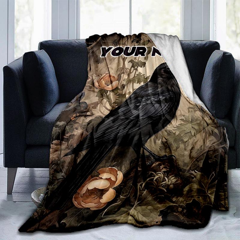 1PC Custom Name Raven Garden flannel blanket versatile,all-season throw suitable for the living room,bedroom,camping,travel,and gift