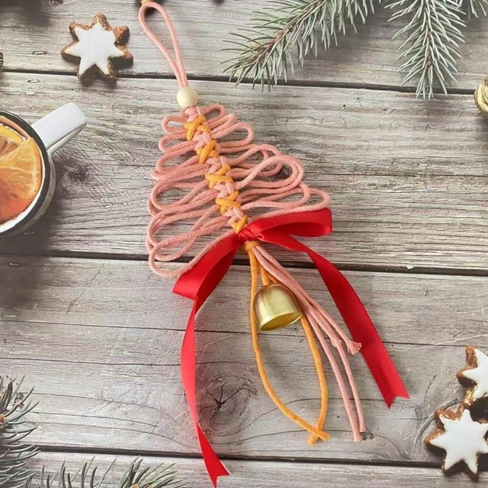 Handwoven Tree Shaped Pendant Cotton Wall Hanging Christmas Tree Decorations Festive Atmosphere Christmas Bell Ornament