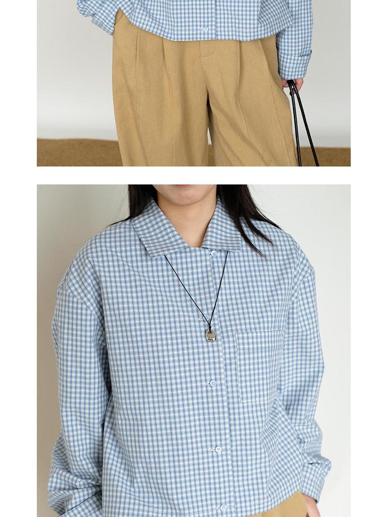 Korean Miu-Style All-Cotton Long Sleeve Short Shirt for Women – Versatile Spring Layering