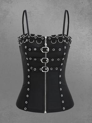 Rosegal Gothic Skull молния D-образная пряжка люверсы лямки топ с открытой спиной(Регулируемый плечевой ремень)