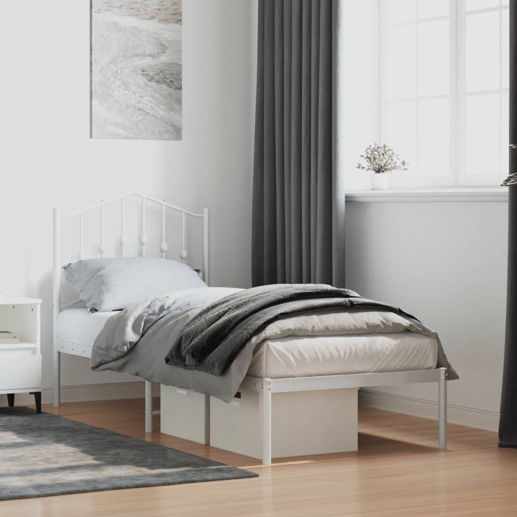Metal Bed Frame without Mattress with Headboard White 75 x 190 cm