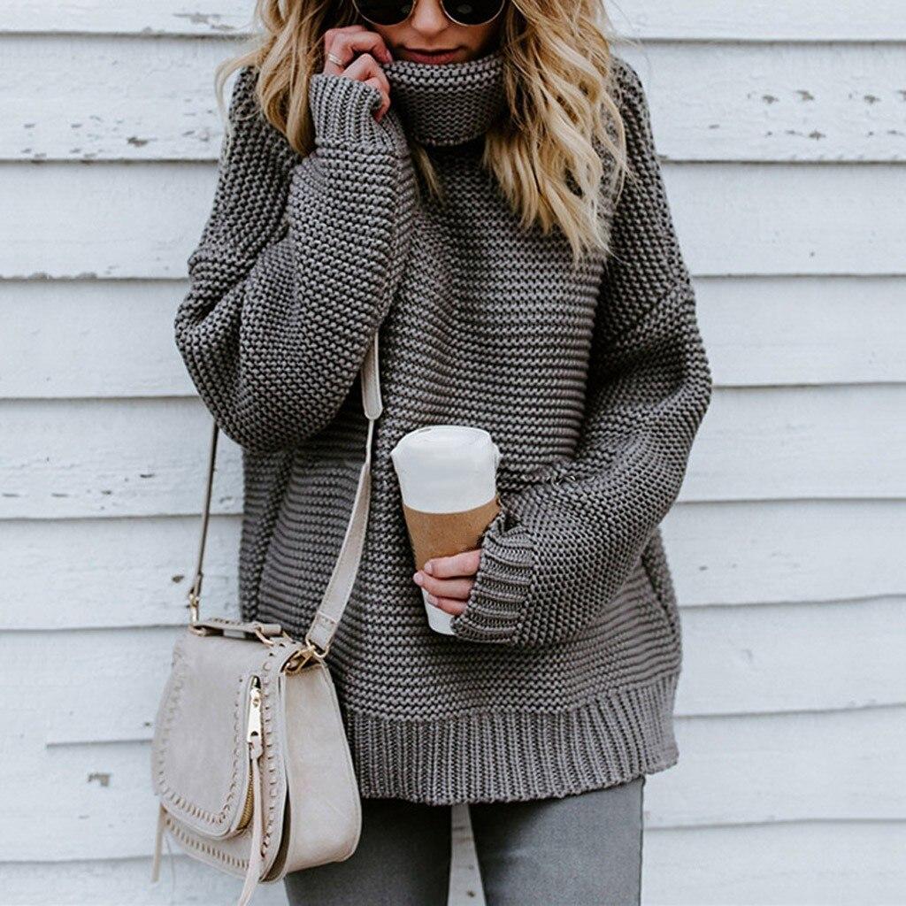 Turtleneck Sweater Women Oversize Solid Color Casual Thick Line Long Sleeve Ladies Tops Winter Clothes Knitted Sweater